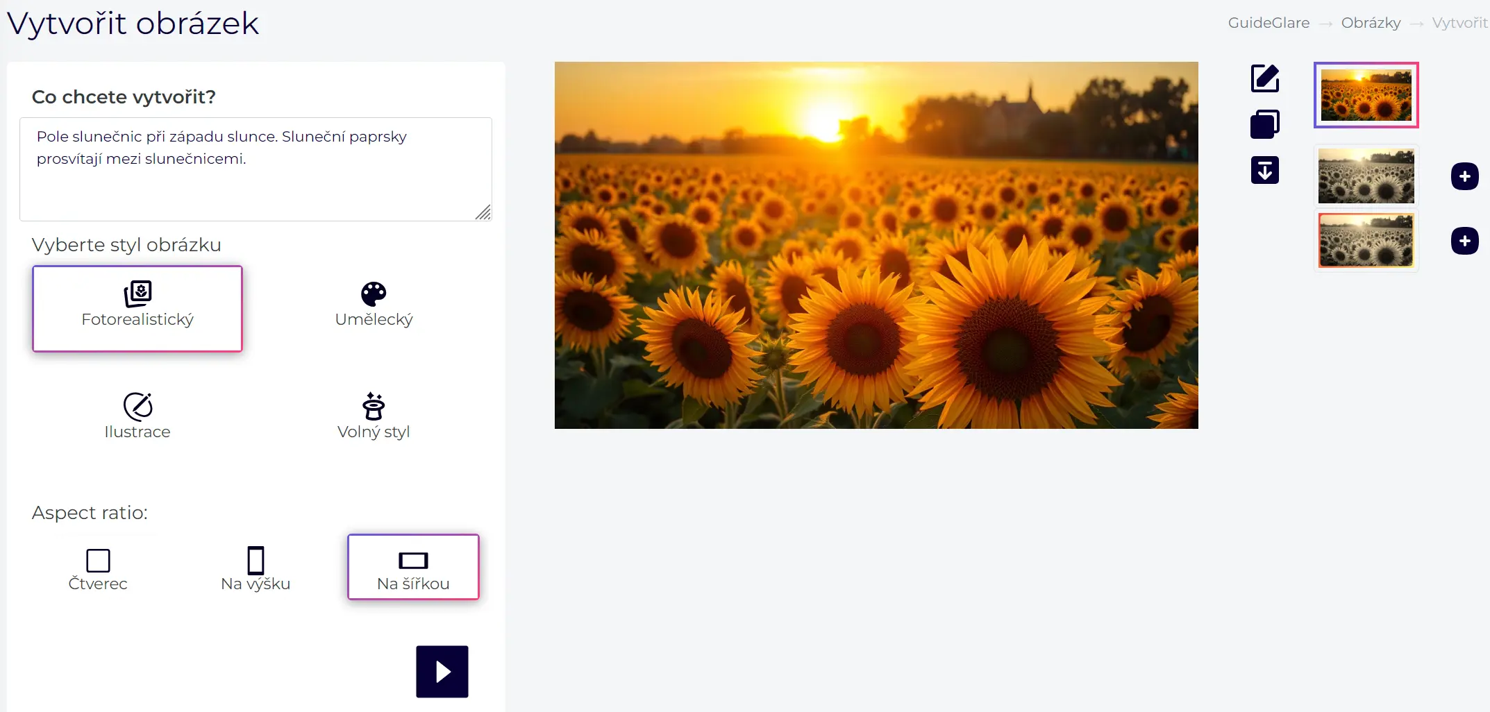 Generování fotografií je s GuideGlare jednoduché