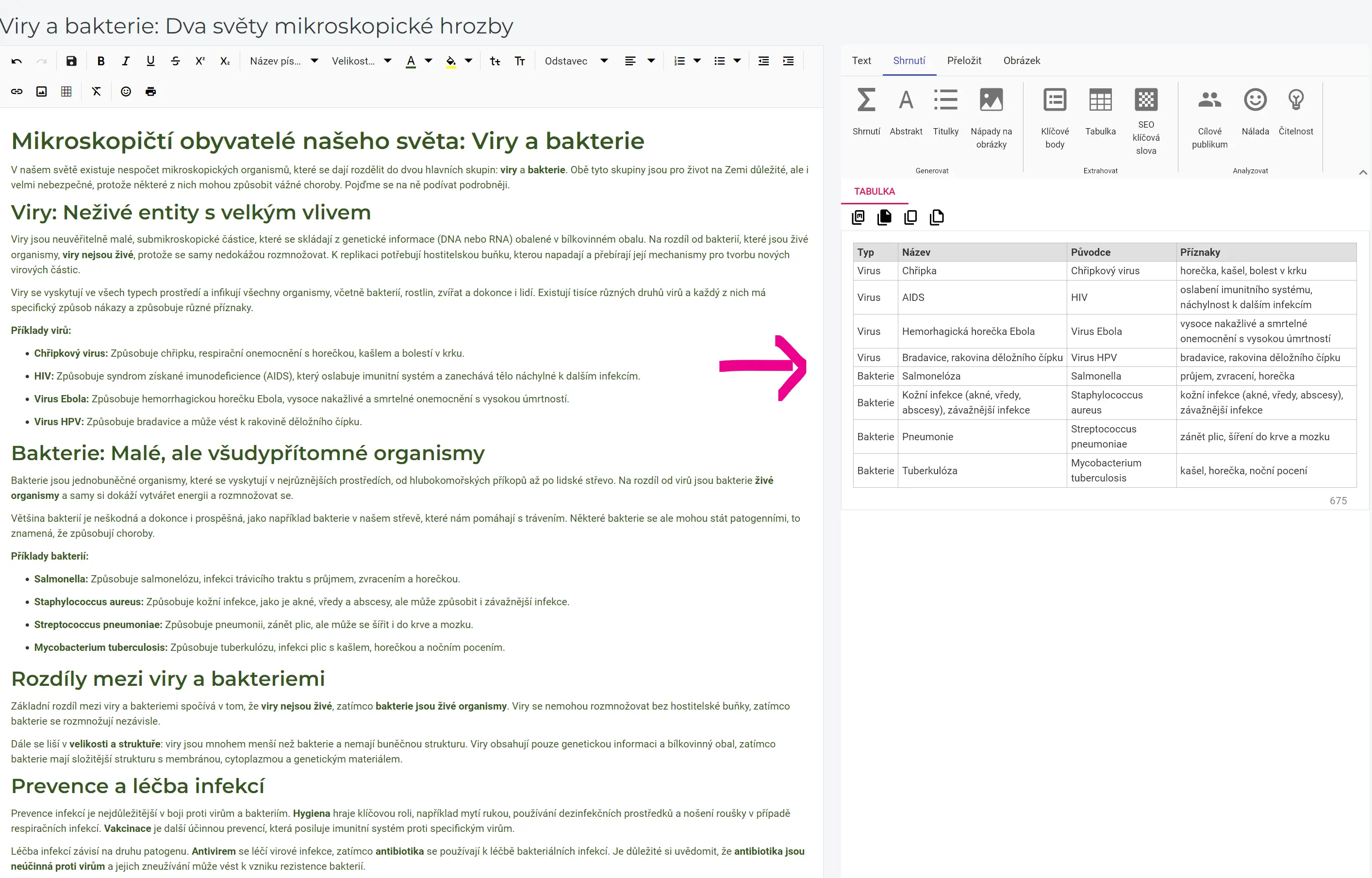 GuideGlare AI sumarizace textu do tabulky